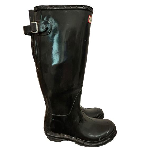 Hunter Shoes - Hunter - Original  - Tall Glossy Black - Wide Calf Rain Boots - Size 8 Pre Owned